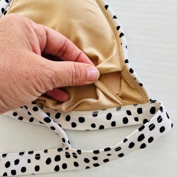 Old Navy Sz XL White Tie Strap Bikini Swim Top Bra Polka Dots V Neck UPF Protec. - Picture 3 of 5